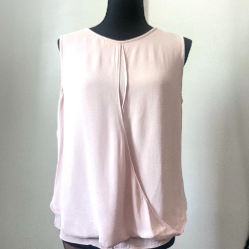 DKNY Womens Sleeveless Blouse‎ Pink Keyhole Faux Wrap Layered Top Size M